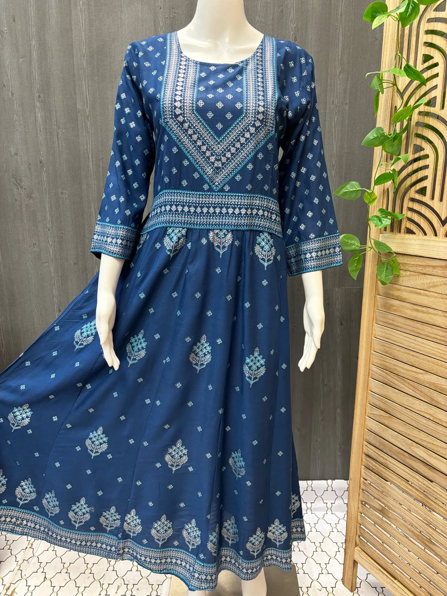 Long Kurti - Rayon print Anarkali Kurtis