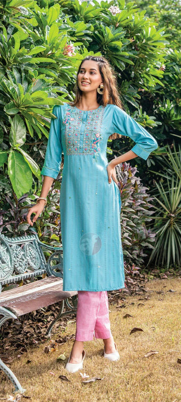 Rayon Kurti - Stylish and Elegant Rayon Embroidery Work Kurtis