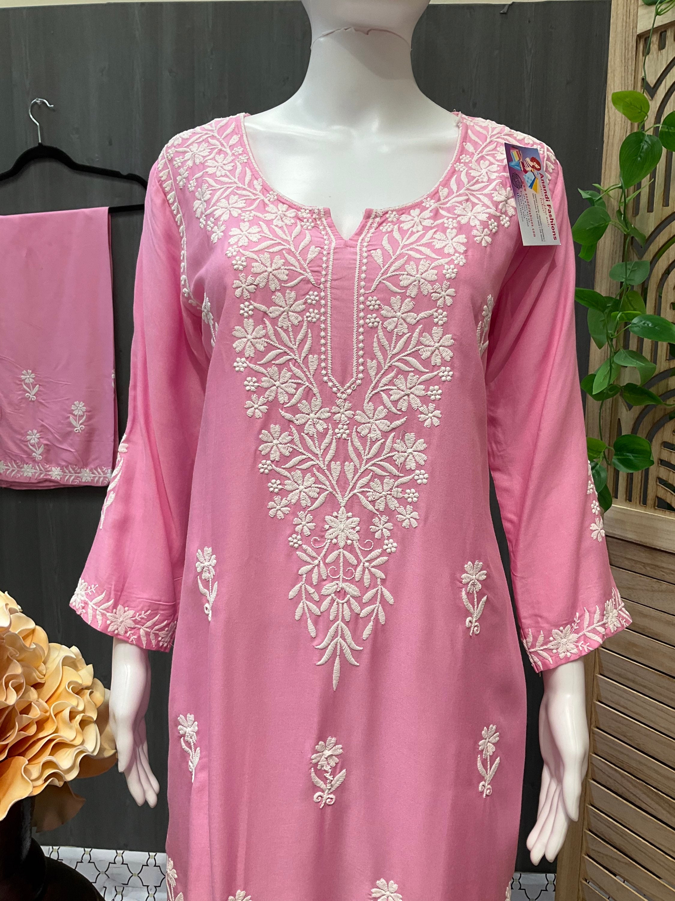 Colorful -Rayon Chikankari Kurti with Palazzo pants- Size 42/US M image 4