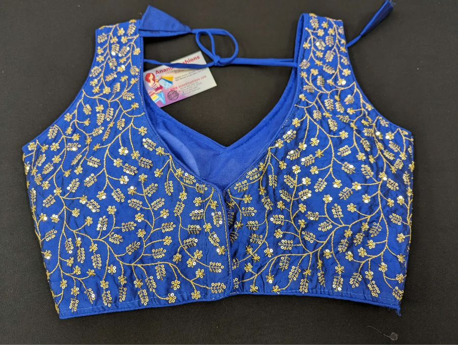 Sleeveless Blouses - V Neck Blouse with Intricate Work - Size 38