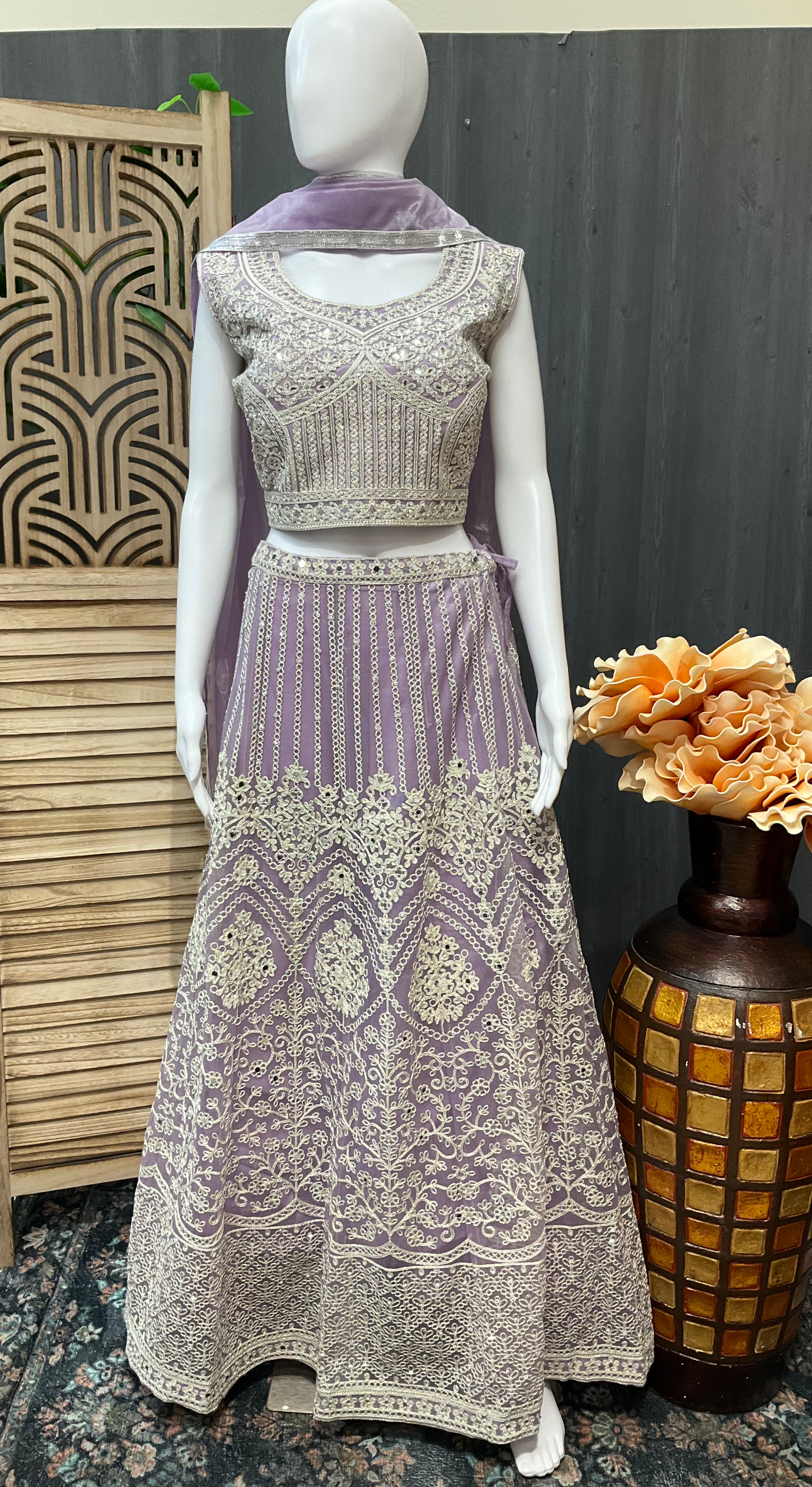 Glass Tissue Material-Heavy Work Party Wear Lehanga set in Pastel colors image 6