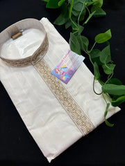 Mens Kurta - Pure cotton Men’s white Kurta Pajama set with Design