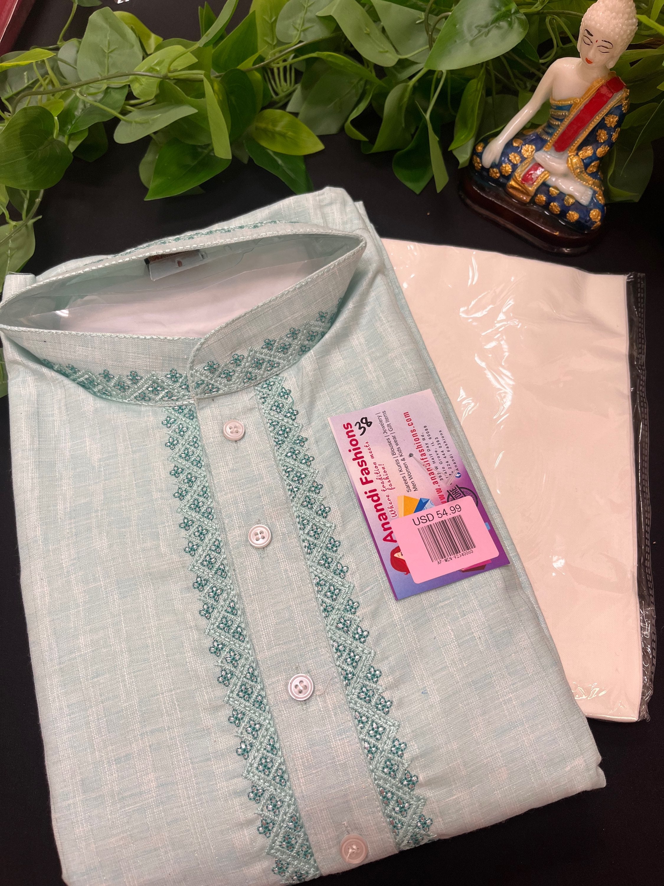 Kurta Pajama for Men - Mens Kurta with Embroidery and Pink Pajama image 0