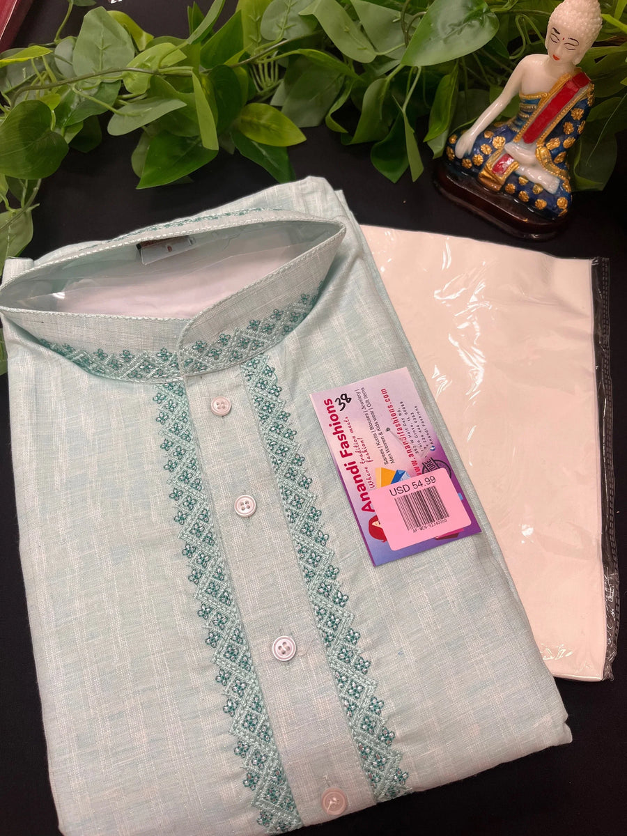 Kurta Pajama for Men - Mens Kurta with Embroidery and Pink Pajama