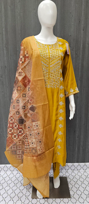 Indian Chudidhar - Party Wear Modal Silk Kurti Set with Chanderi Dupatta- Size 40