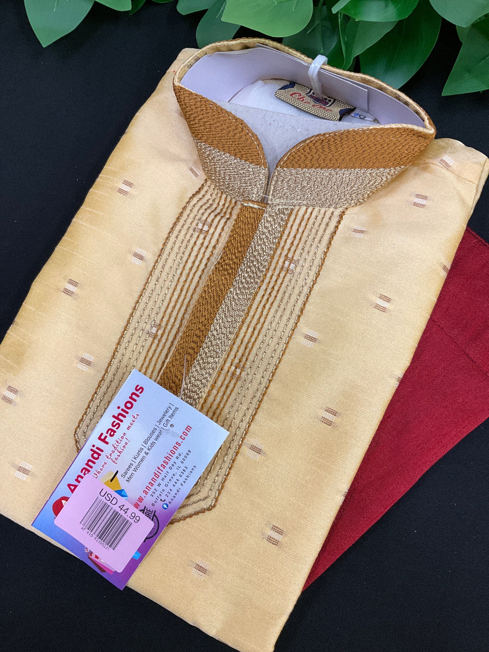 Boys Kurta Set - Boys Yellow Kurta with Red Pajama image 0