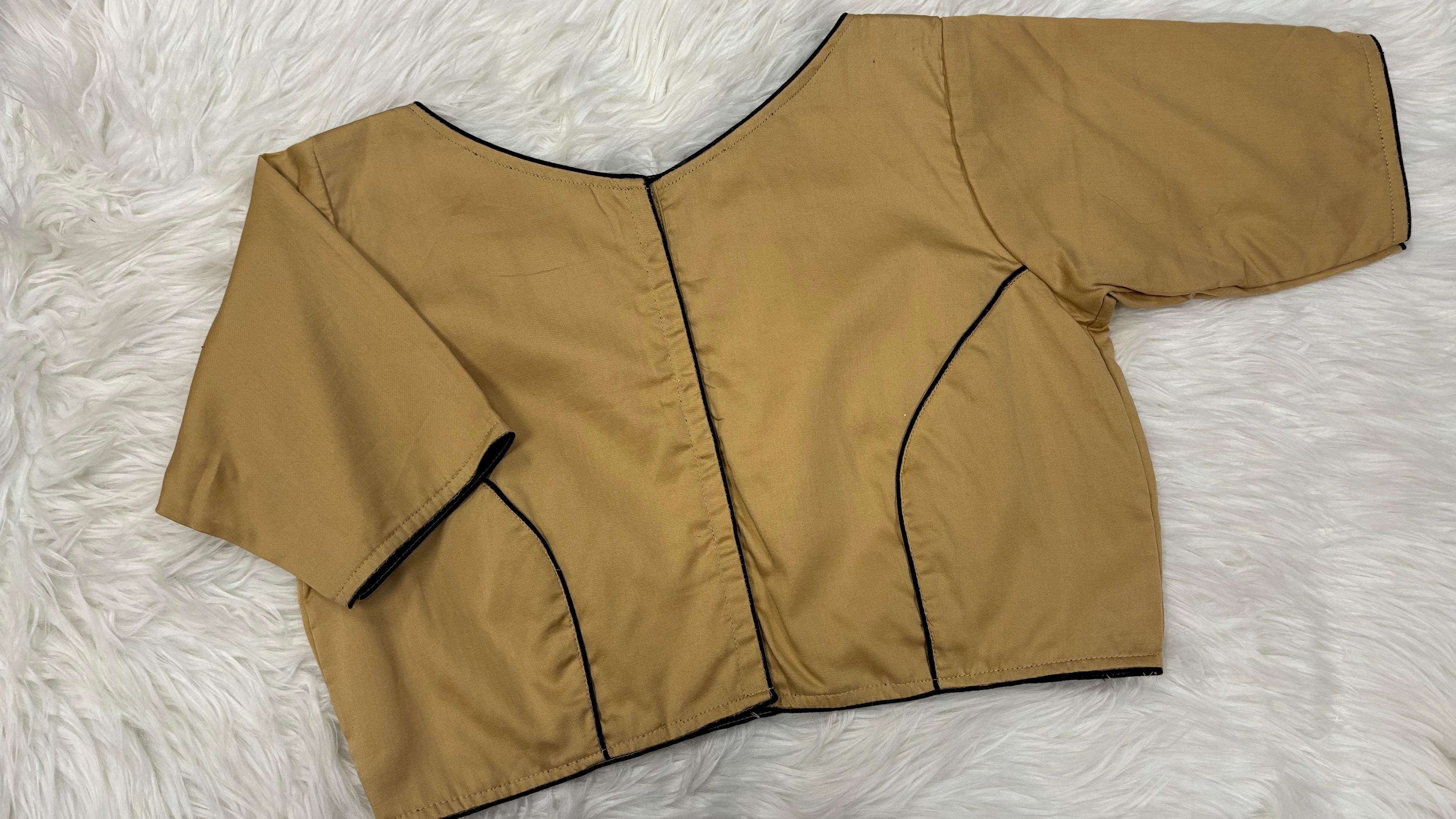 Embroidery Design Boat Neck Malai Silk Blouse Size 38 image 1