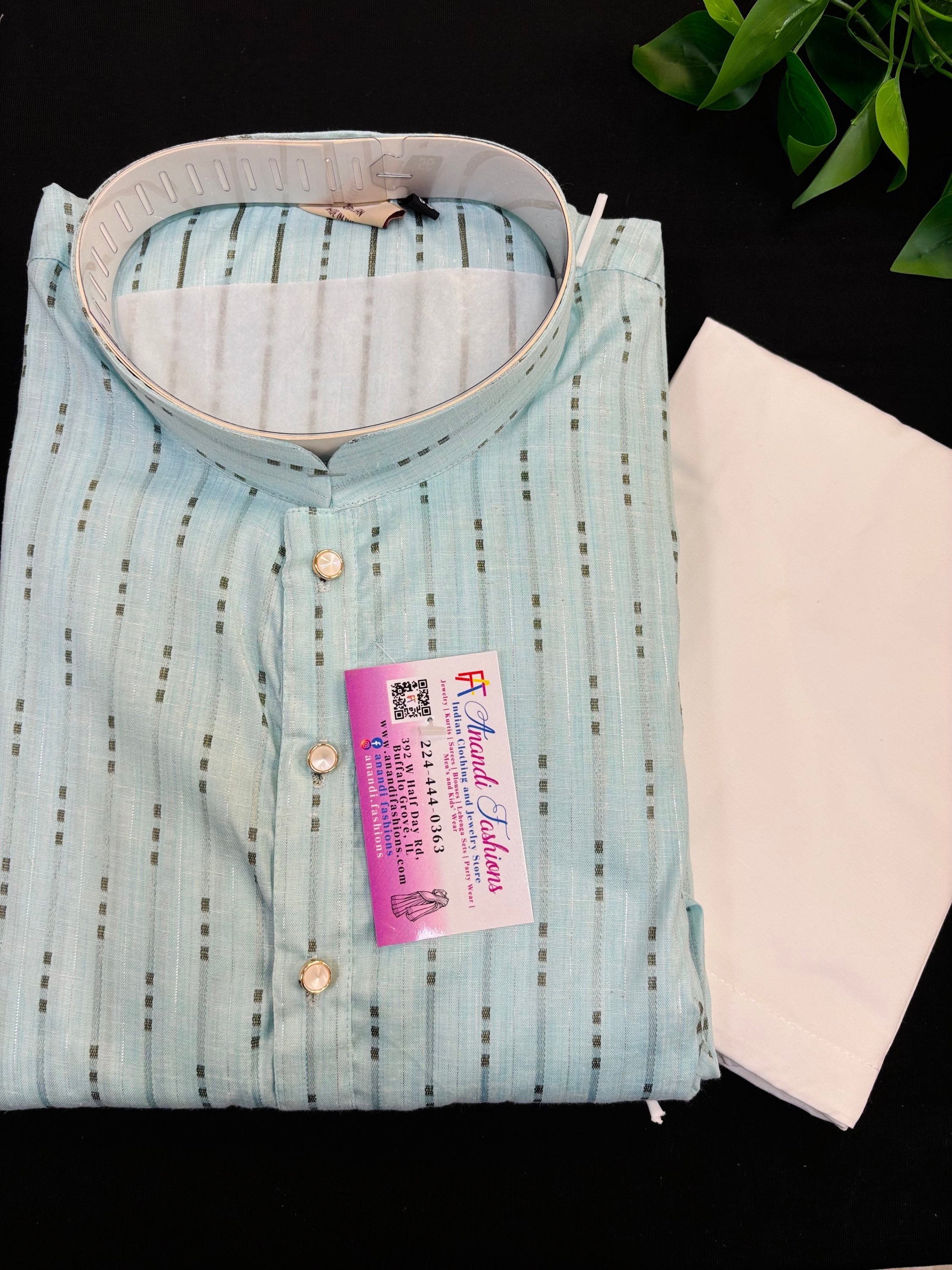 Plus Size Light Blue Kurta Pajama Set for Men - 52 to 60 image 0