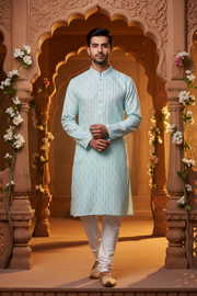 Men’s Light Blue Kurta Set – Plus Size - Mens - Kurta Set - Anandi Fashions