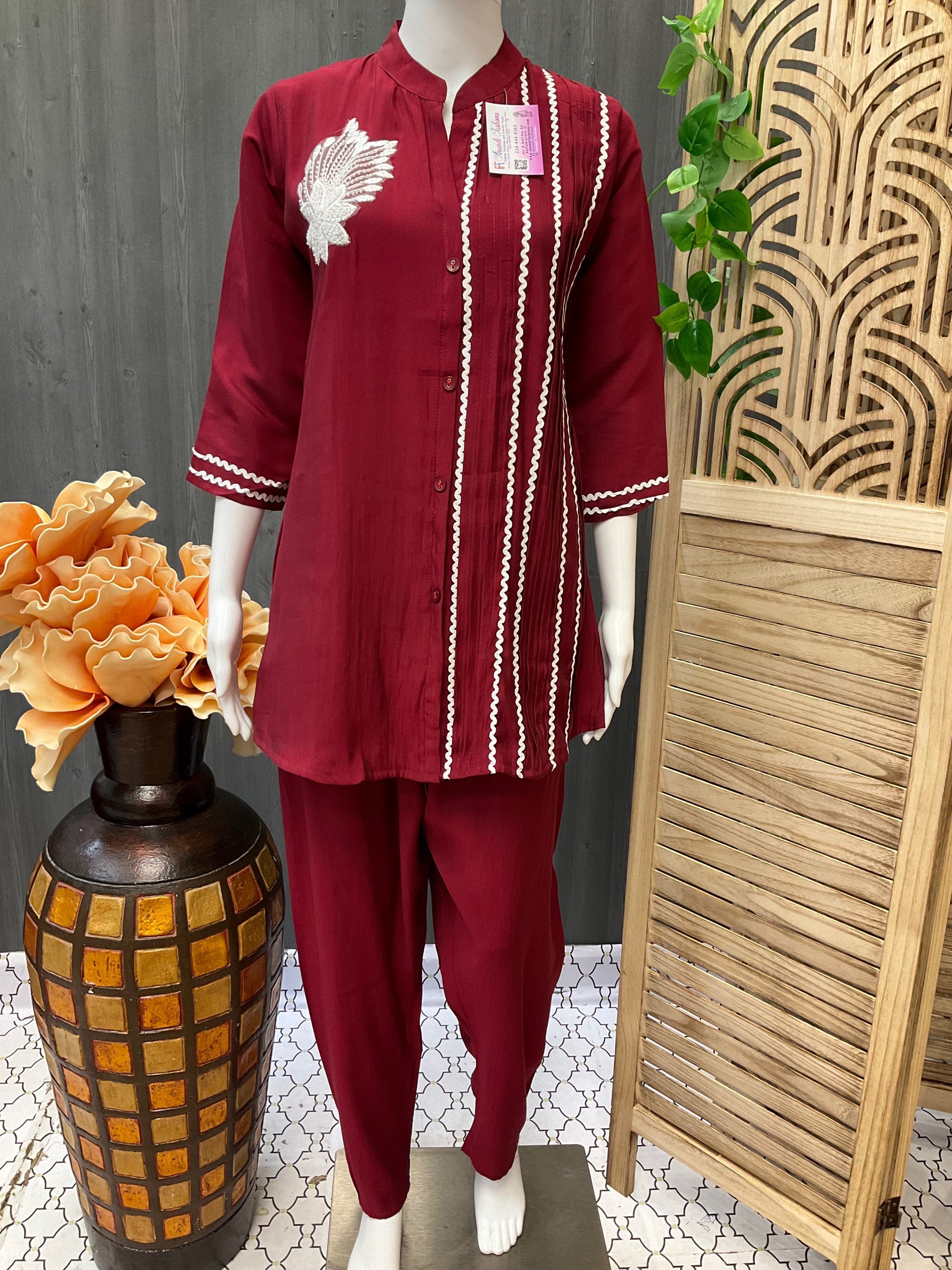 Trendy and Fashionable Maroon Co-Ord set Dress image 1