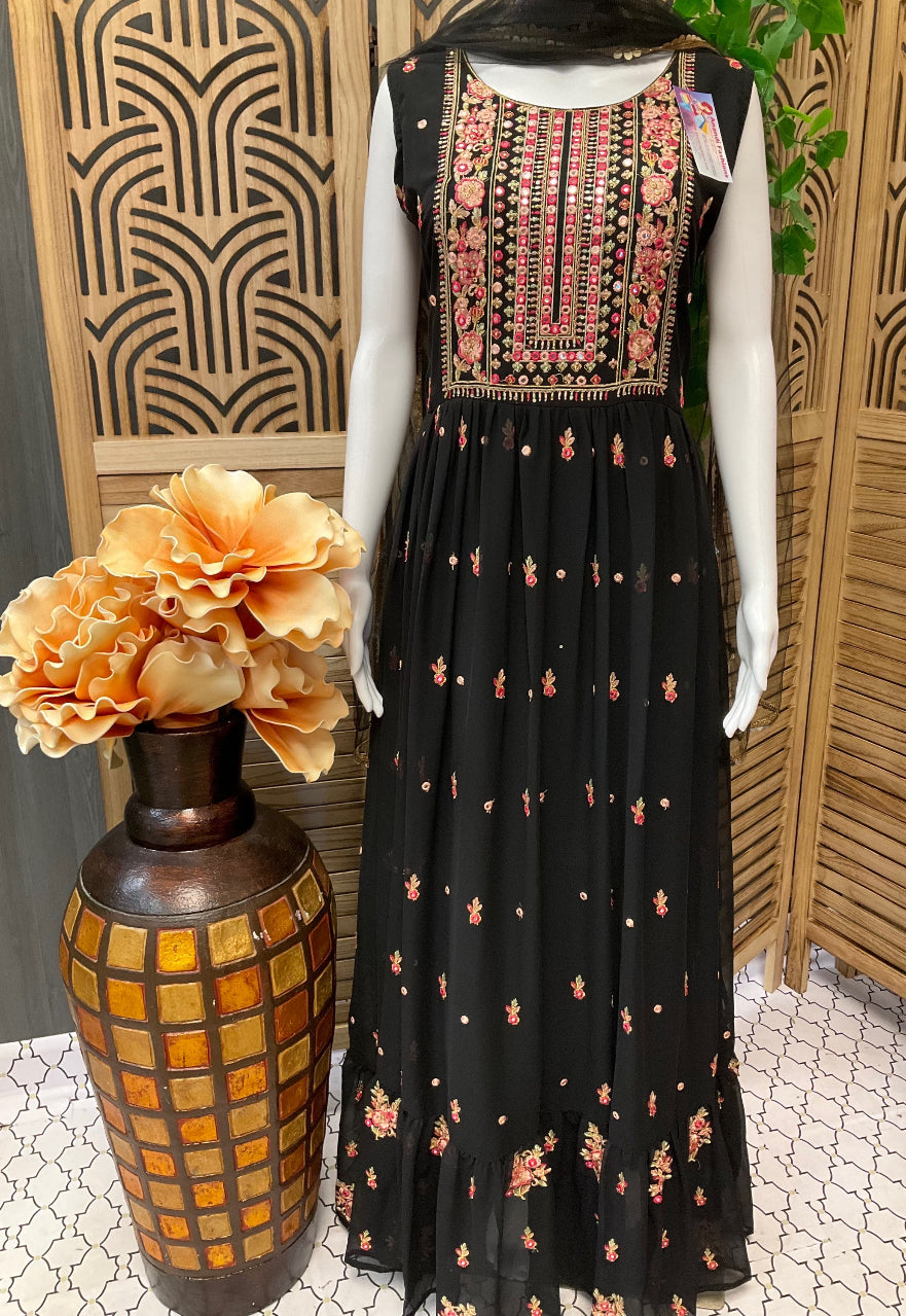 Party wear black long dress/long Kurti -Size 40/US S image 0