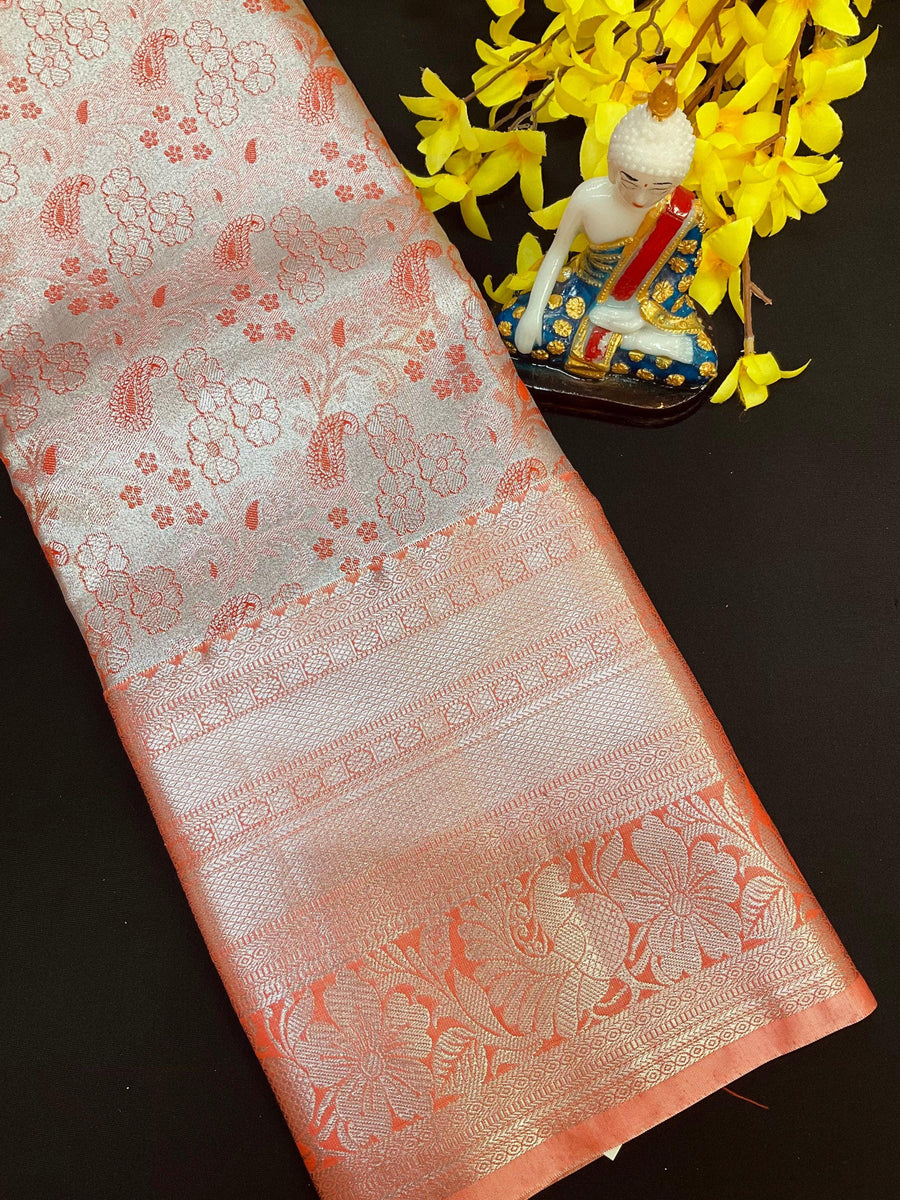 Orange- Semi Silk kanjeevaram saree