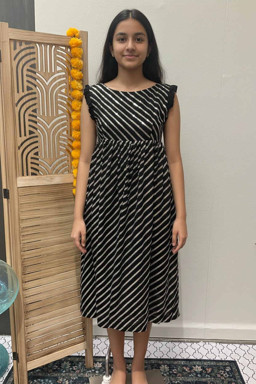 Teenage Girls Size 40 Black Party Wear Frock with Sequin Work