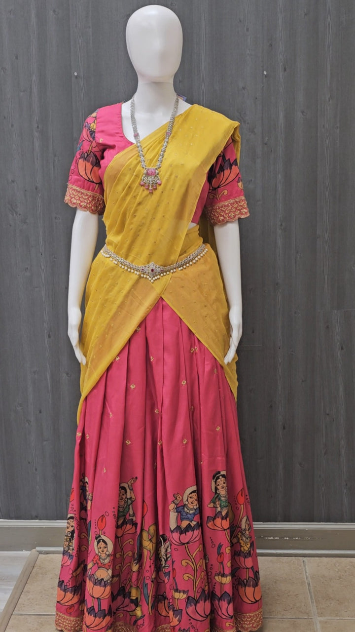 Half Saree - Cute Traditional Style Kalamkari Lehenga Choli \ Langa Voni image 2