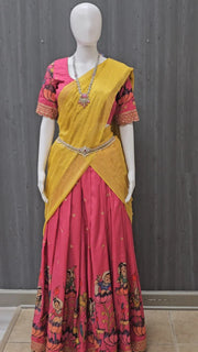 Kalamkari Half Saree Lehenga Set - Traditional Langa Voni
