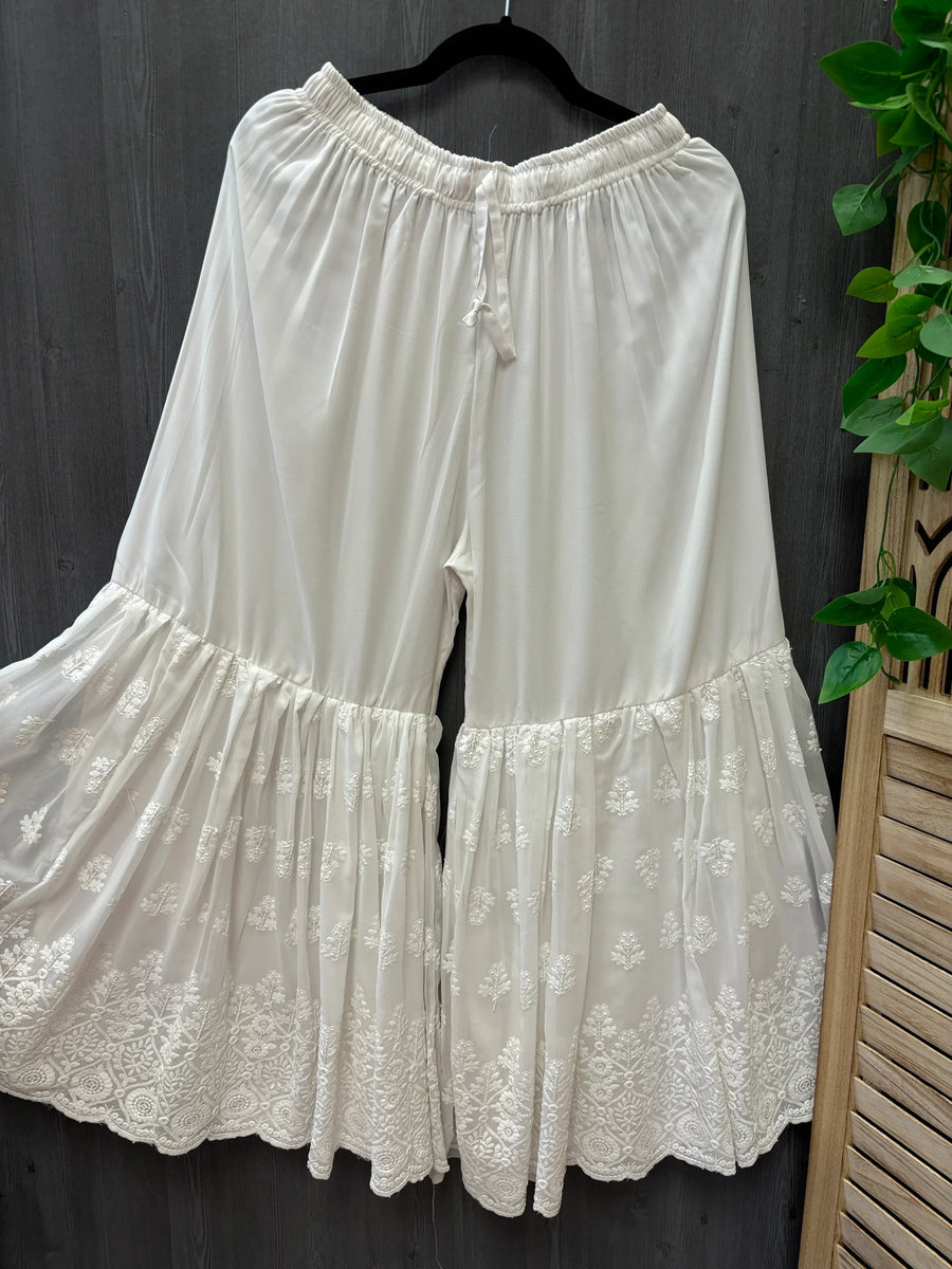 Premium Quality -White Georgette Sharara with Chikankari work