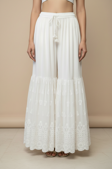 Premium Quality -White Georgette Sharara with Chikankari work