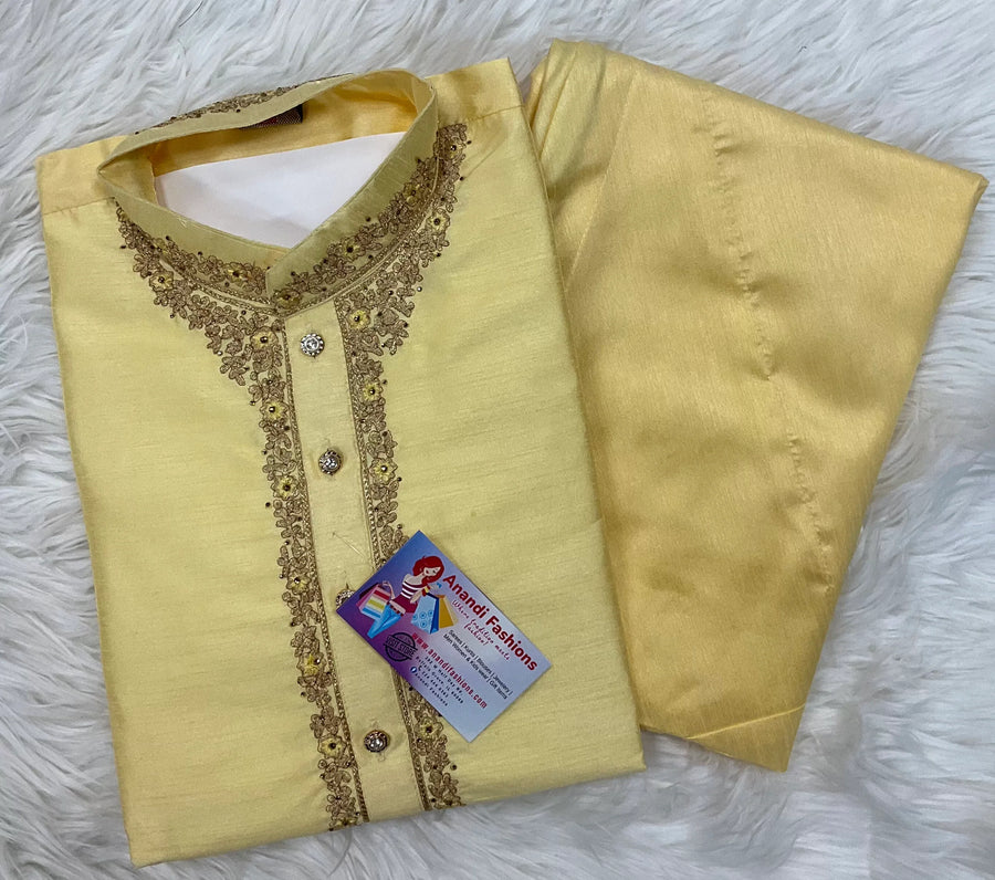 kurta pajama for men - Vibrant Colors Silk Mens Kurta with Embroidery