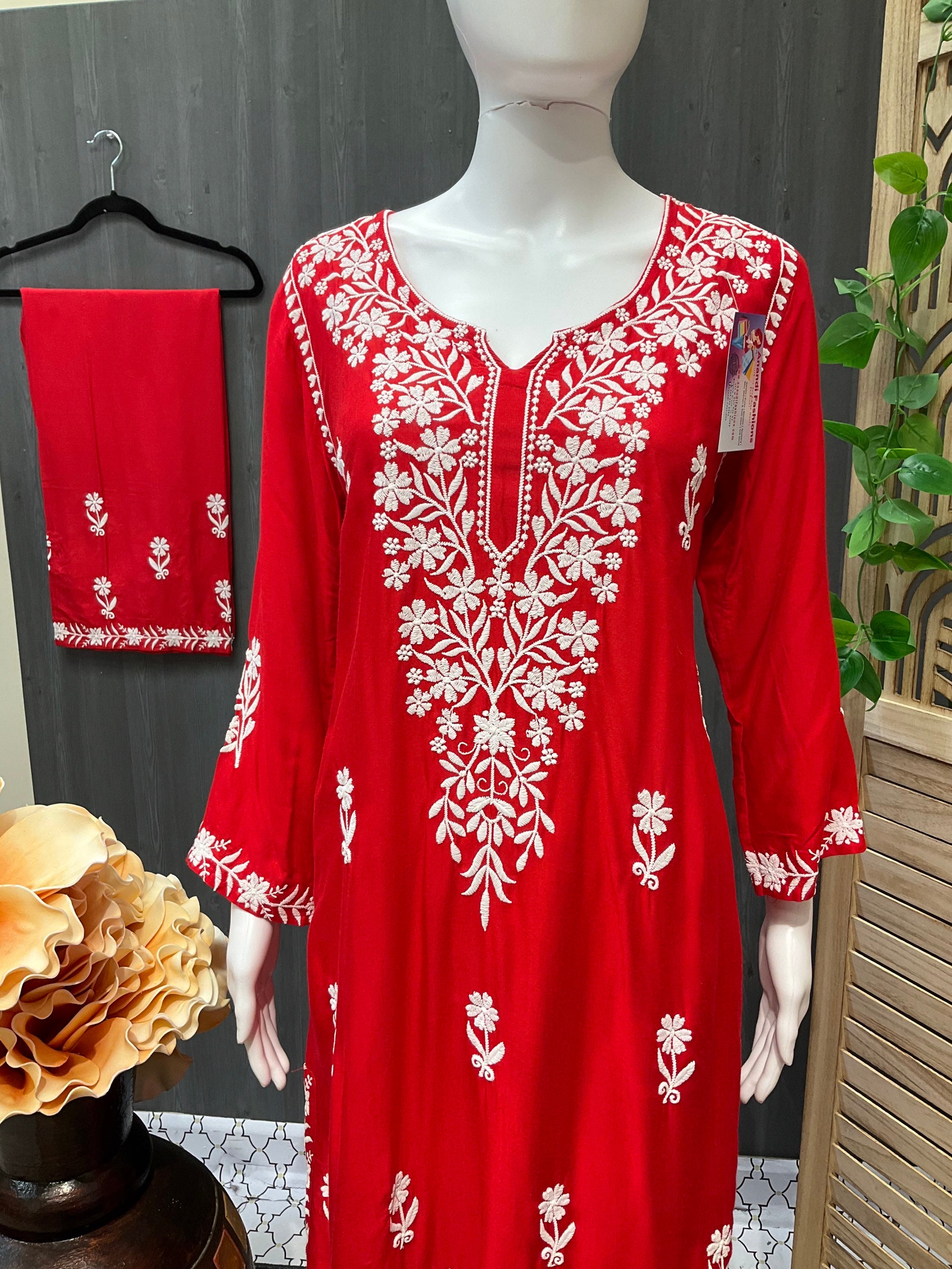 Colorful -Rayon Chikankari Kurti with Palazzo pants- Size 42/US M image 3