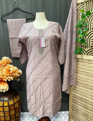 Plus Size Roman Silk Embroidery Kurti Set Size 44 - 3-Piece Party Wear