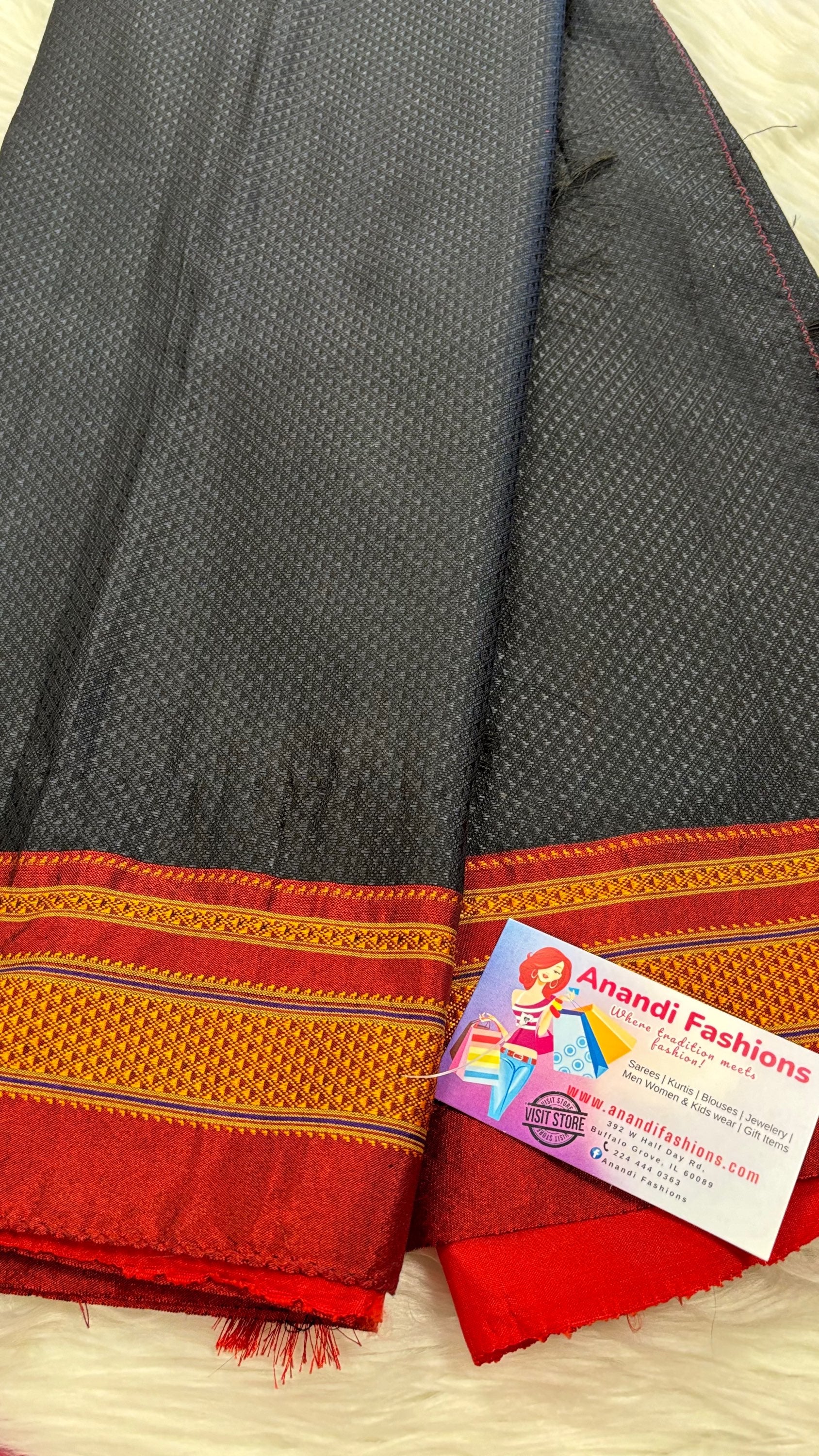 Khun black saree- Traditional Marathi Khun Saree in Black with Fall pico image 1