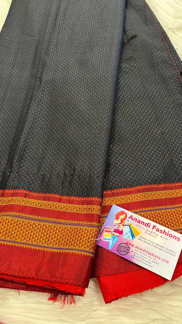 Khun Black Saree - Traditional Marathi Khun Saree with Fall Pico Done