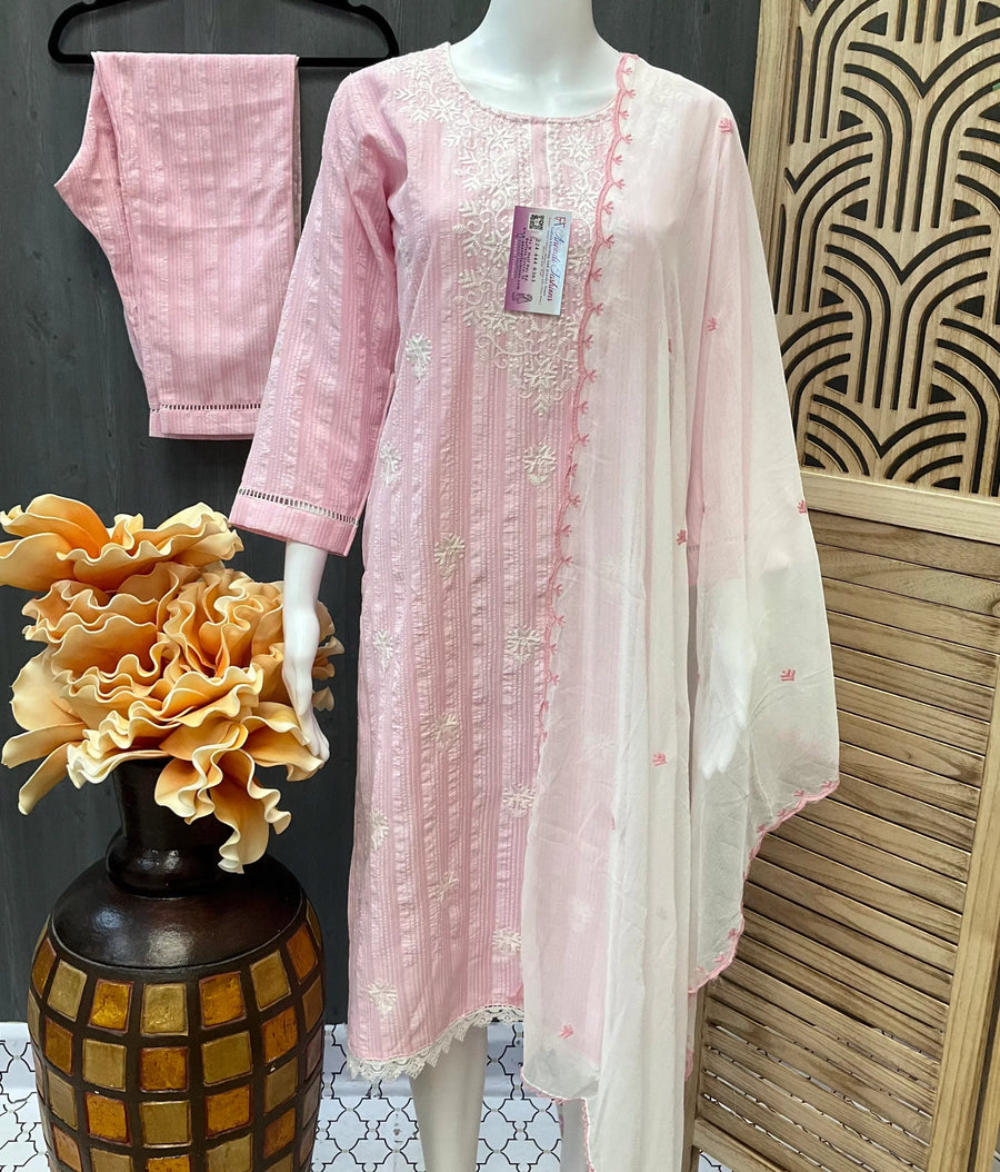 Elegant Pastel Color Chikankari Kurti Set - Traditional Embroidery
