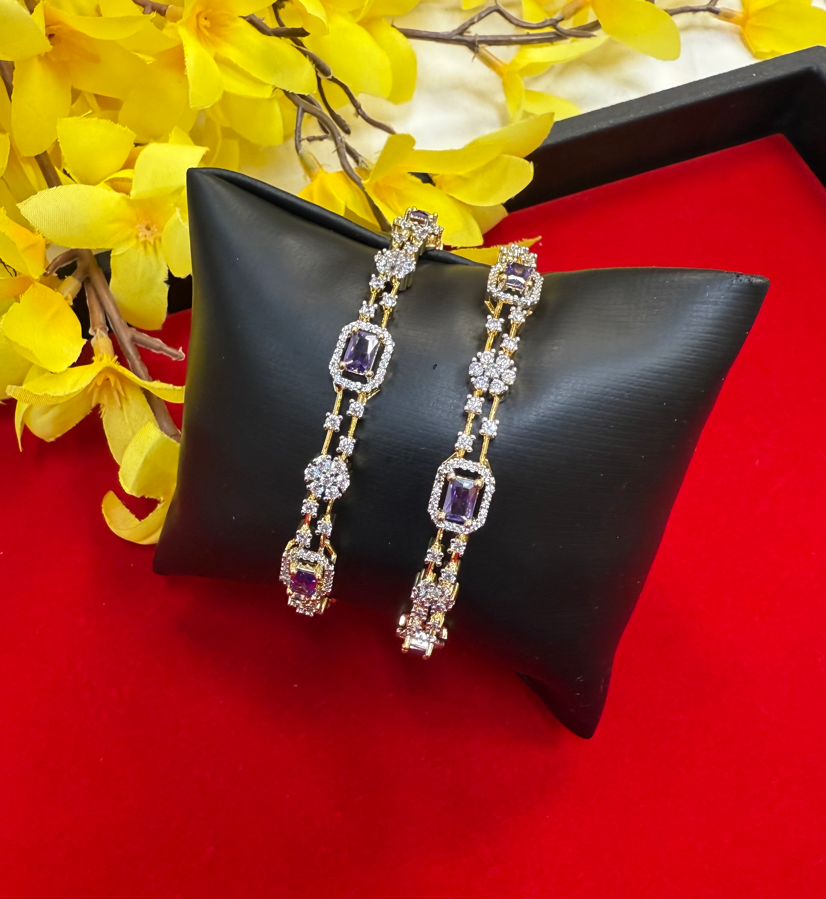 Party Wear CZ Bangles- Pair(set of 2) image 2