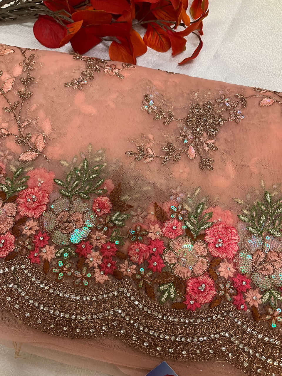 embroidery party wear saree - Net heavy embroidery saree image 1