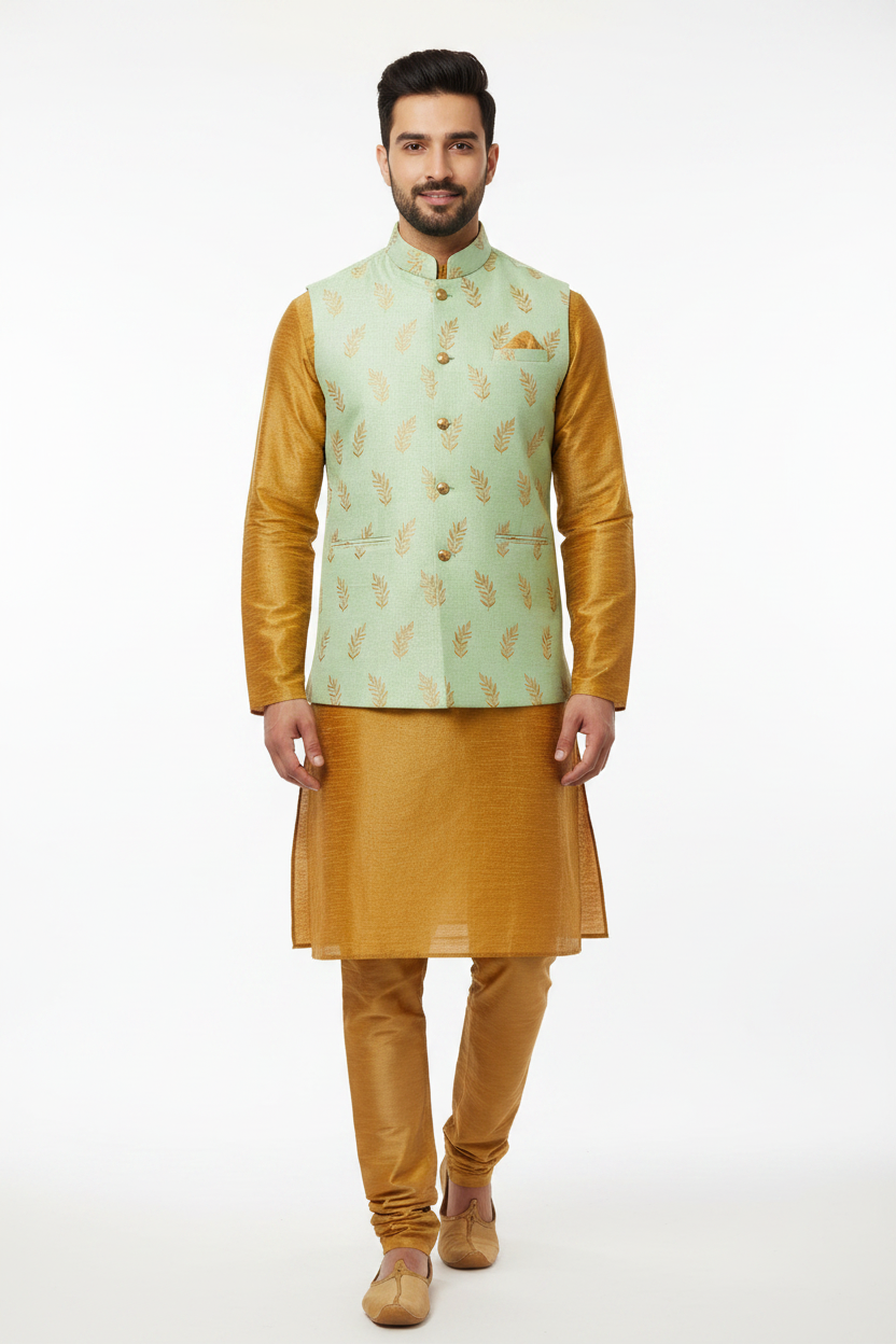 Men’s with Vest Brown with Jacket Kurta Set with Modi Jacket