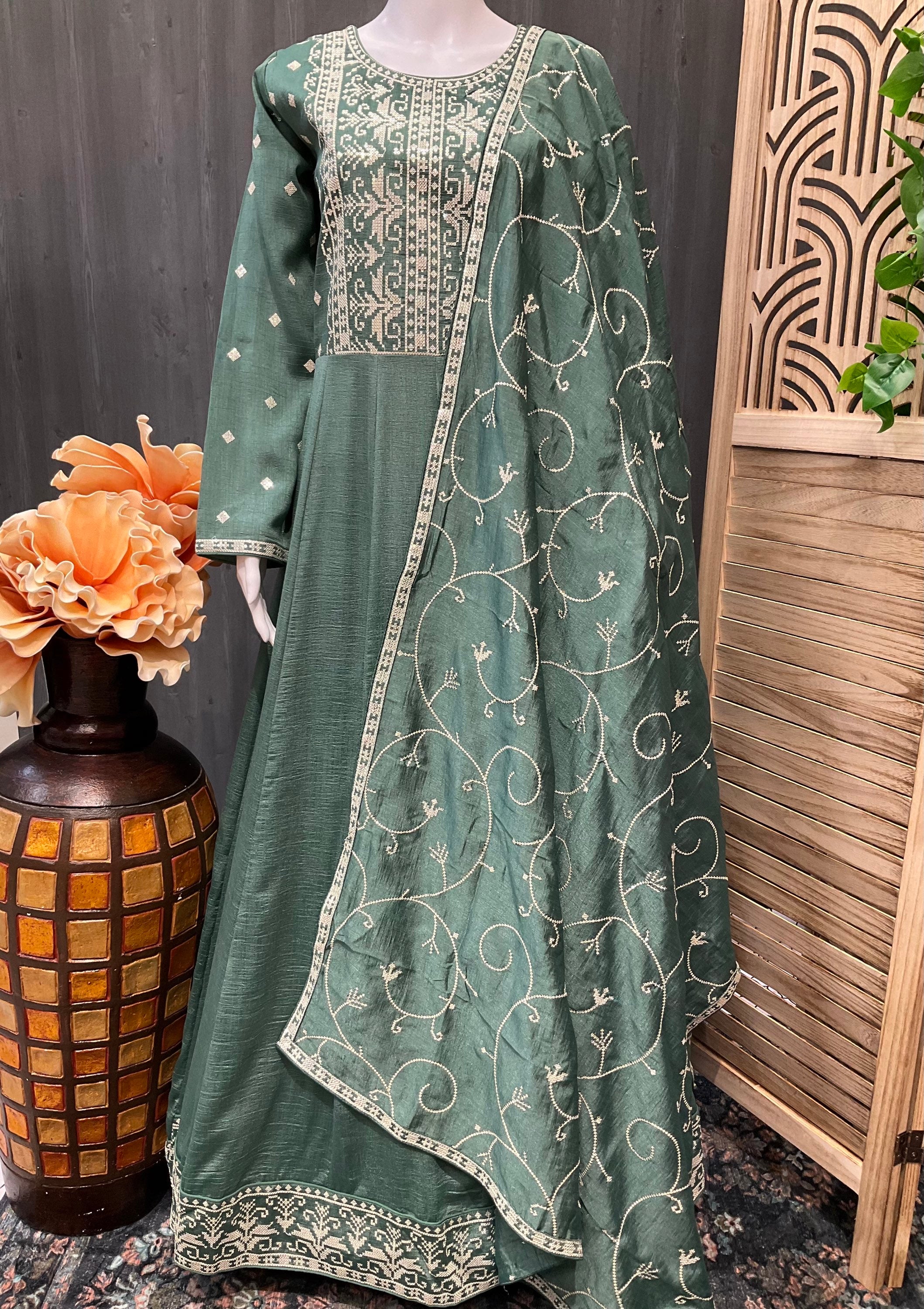 Long Sleeve Dress - Premium Silk Long Dress with Embroidery - Size 42/US M image 0