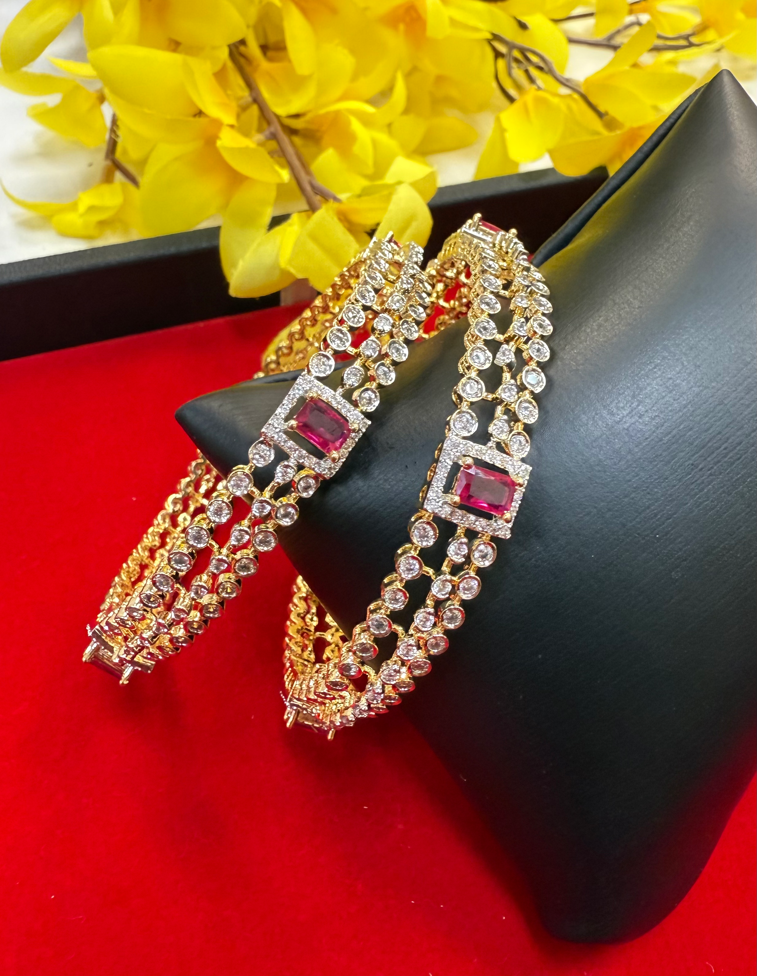 Party Wear CZ Bangles Set- (pair) image 2