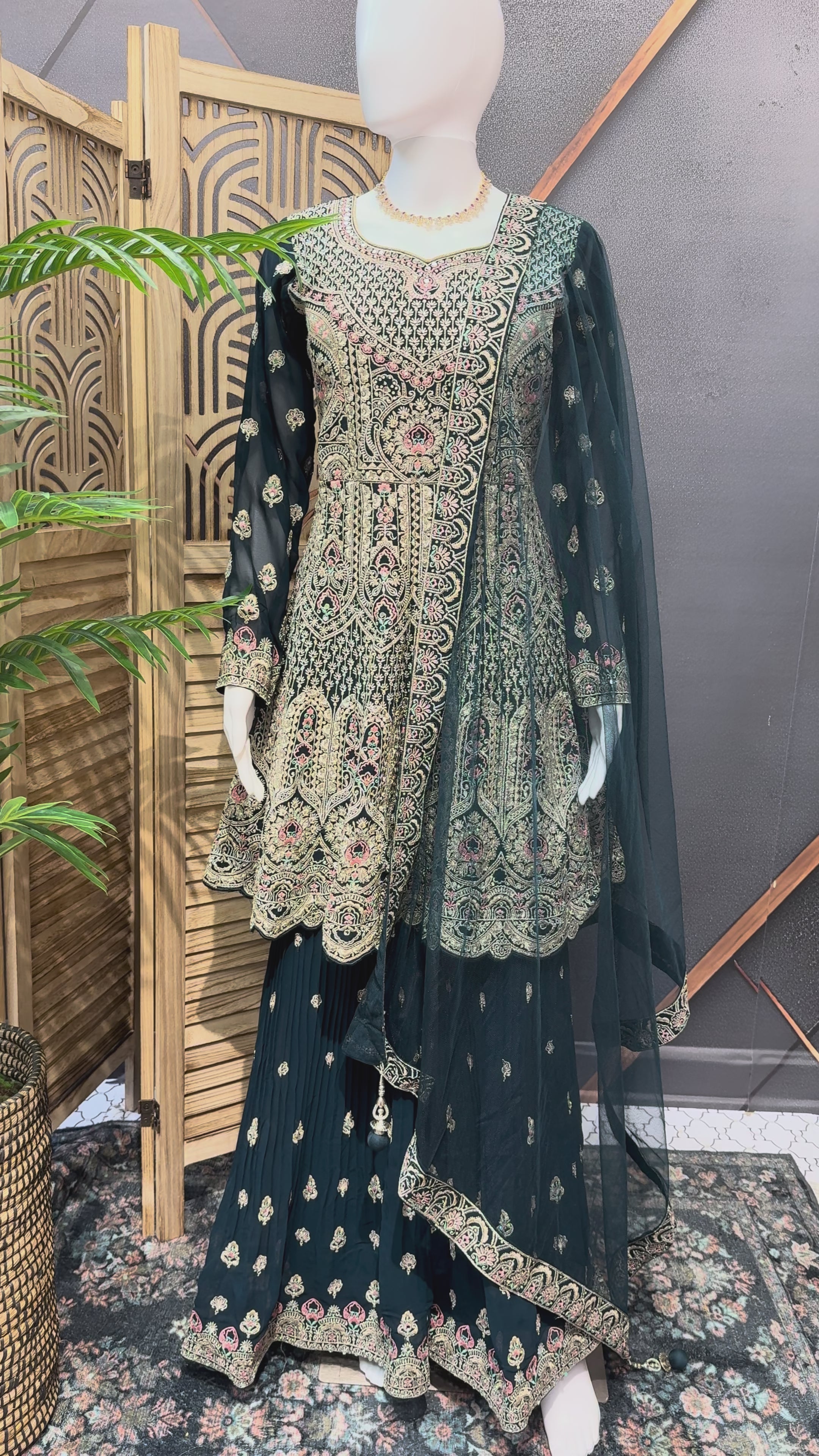 Heavy Embroidery Work Sharara set with Peplum Top