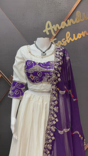 White and Purple  Pure Cotton Chaniya Choli set