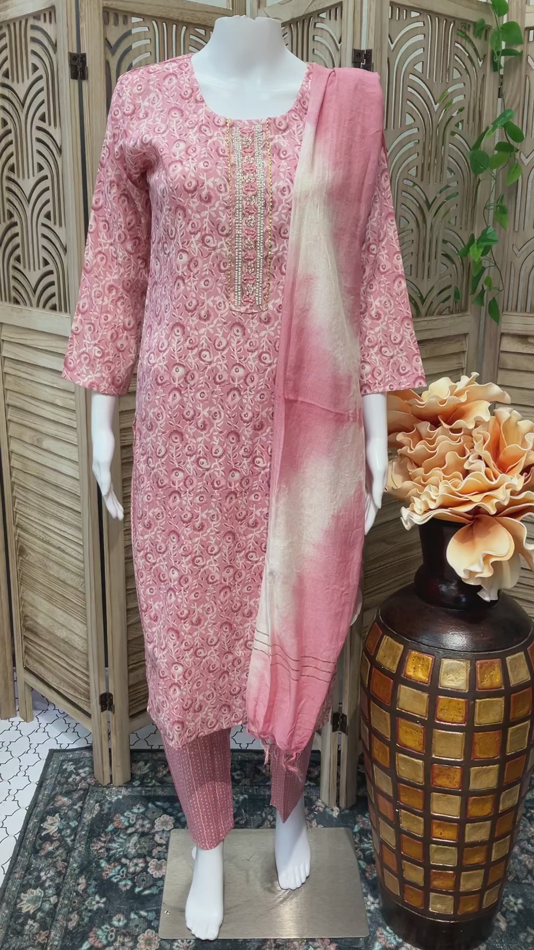 Plus Size - Pure Cotton Kurti set with bead embroidery work