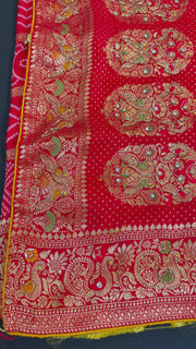 Gharchola Bandhani with Bead Embroidery Contrast Blouse Material Saree