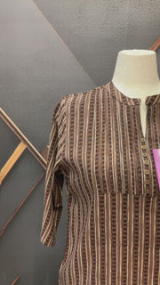 Plus Size Brown Pure Cotton Casual Short Kurti