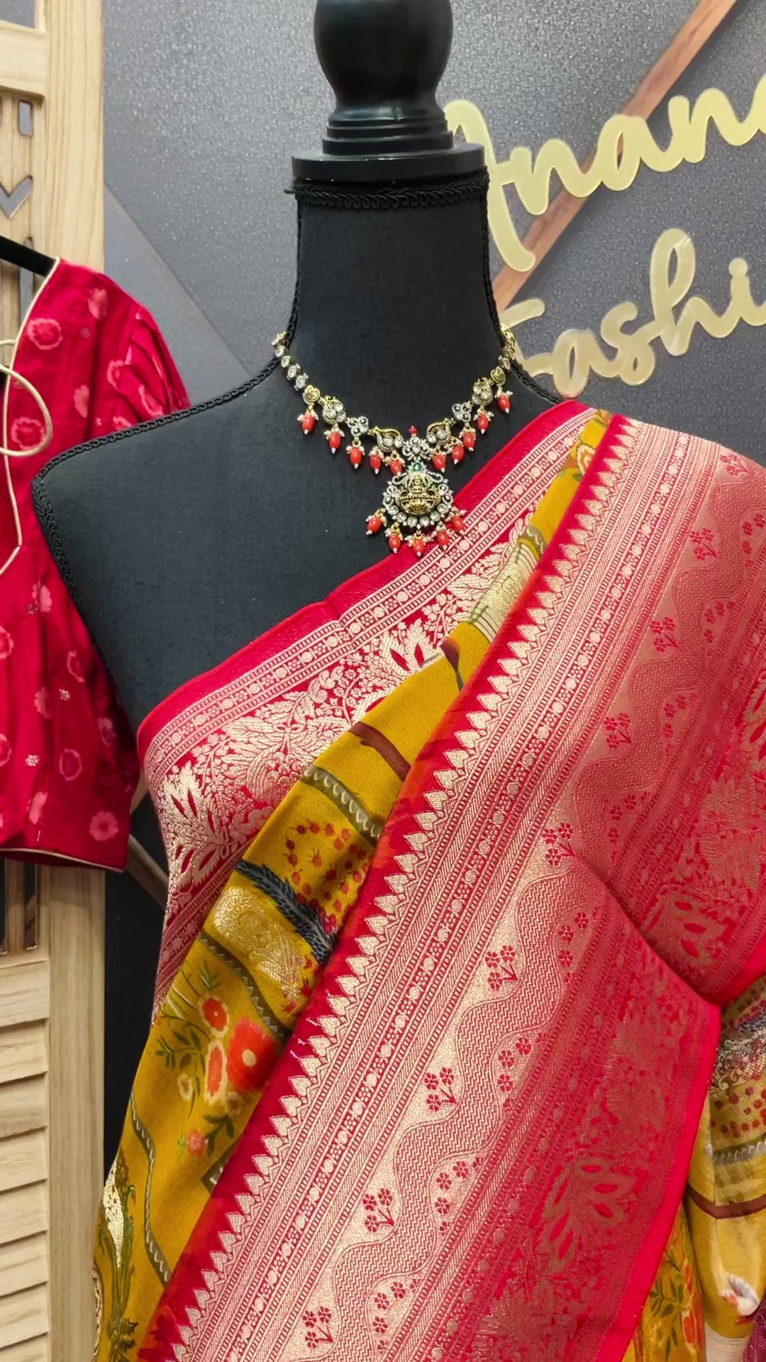 Unique Pattern - Mustard yellow Russian Silk saree  with Stitched Blouse - fall pico done