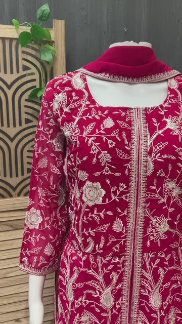 Pink Georgette Party Wear Sharara Set - Heavy Embroidery Work