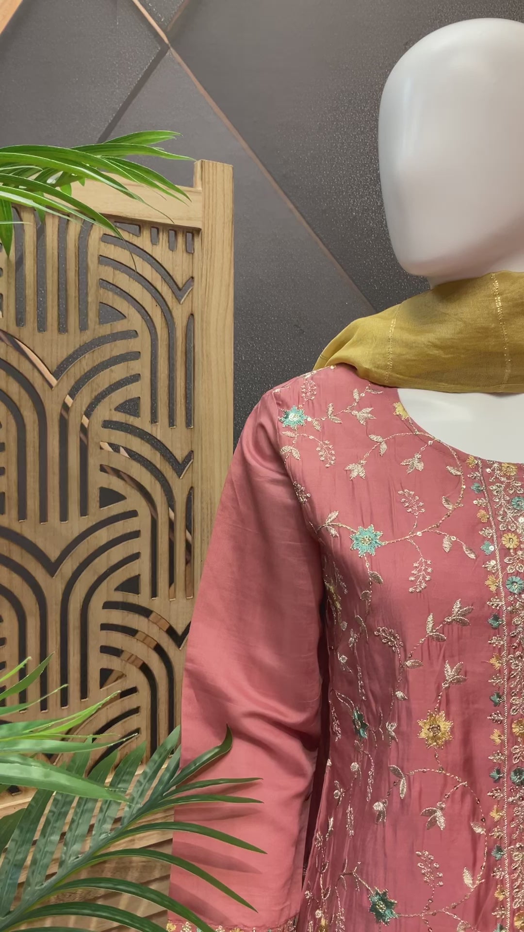 Onion pink Embroidery Work kurti set