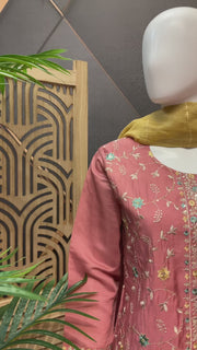 Onion pink Embroidery Work kurti set