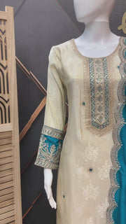 Half White & Blue Benarasi Kurti set