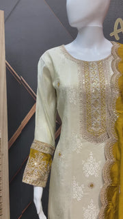 Half White & Yellow Benarasi Kurti set