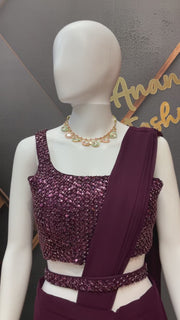 Wine color - Ready to Wear Saree