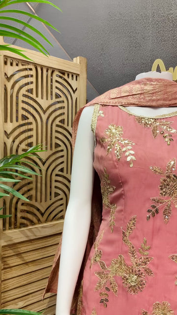 Party Wear Sharara Set Size 36 with Gold Zari Embroidery Work