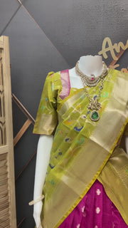 Pink & Green Silk Kota Half Saree set