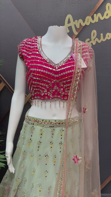 Georgette Lehenga Set with Floral Embroidery - Designer Party & Wedding Wear