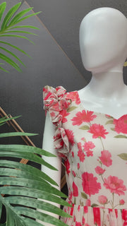 Half White Floral Georgette Frock - Fits 38-44