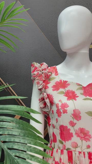 Half white floral Georgette Frock