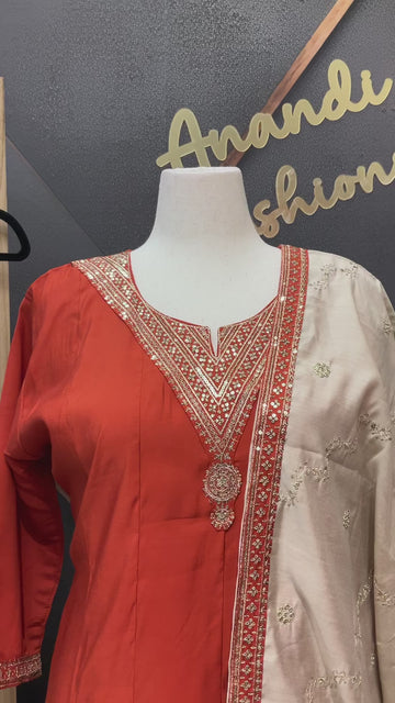 Size 52- Plus Size - Burnt Orange Anarkali Kurti set